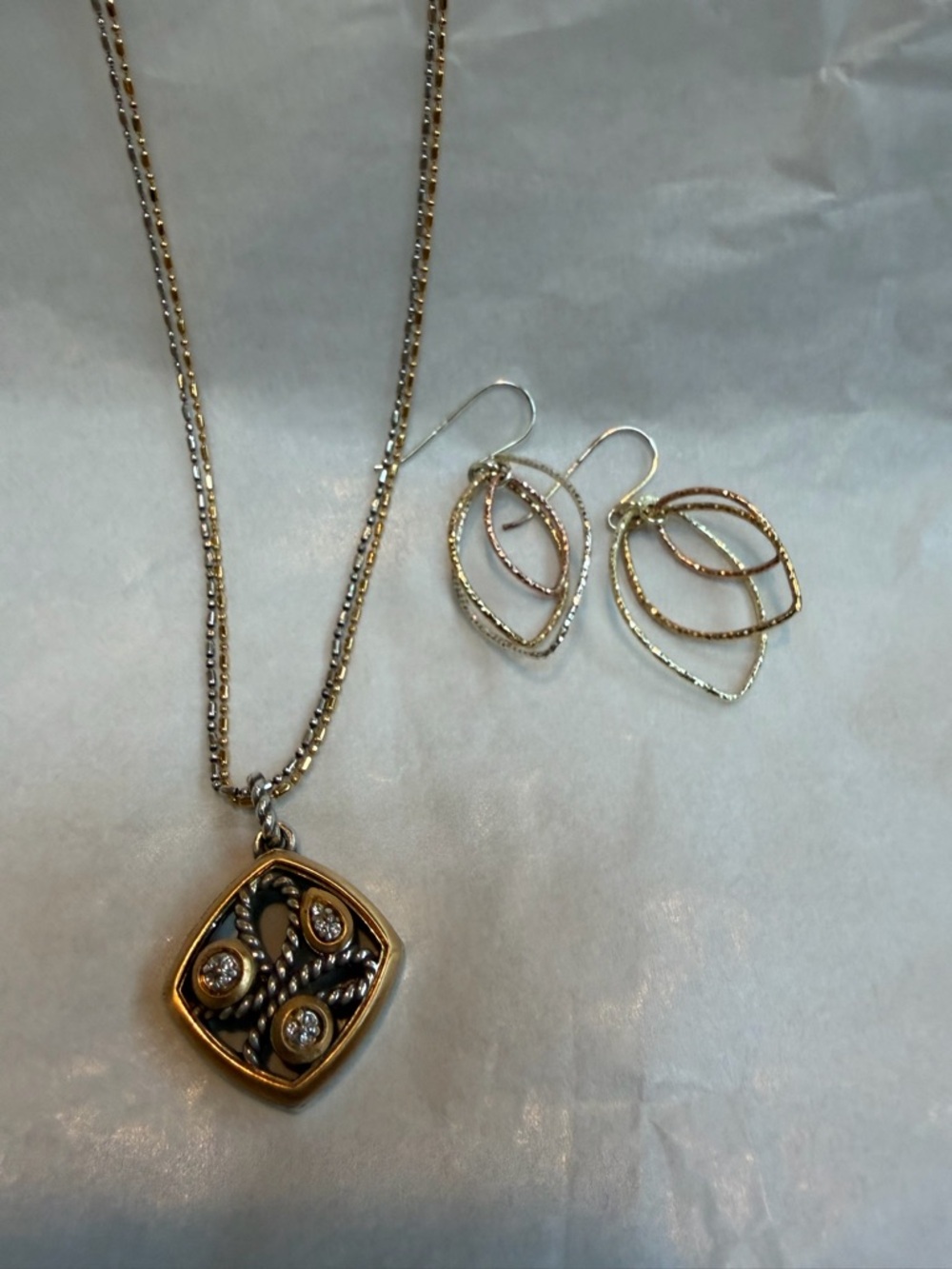 Brighton Two Tone Crystal Pendant Necklace with Coordinating Tri-Color Earrings - Picture 2 of 10